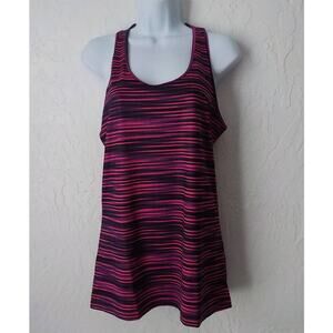 Hanes Sport Tank Top Pink Black Stripes Women size Large